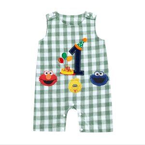 Sesame Street Romper First Birthday Elmo Outfit Cookie Monster Clothes Shortall